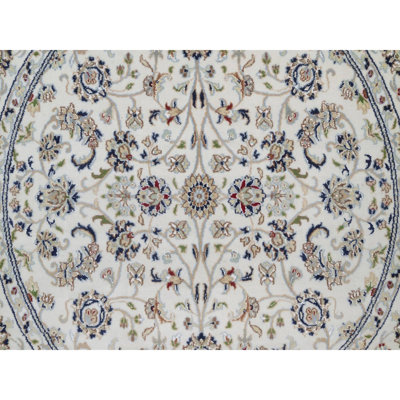 Tapis oriental rond noué à la main 5 pi 2 po x 5 pi 2 po Nain avec motif floral, laine et soie, 250 KPSI