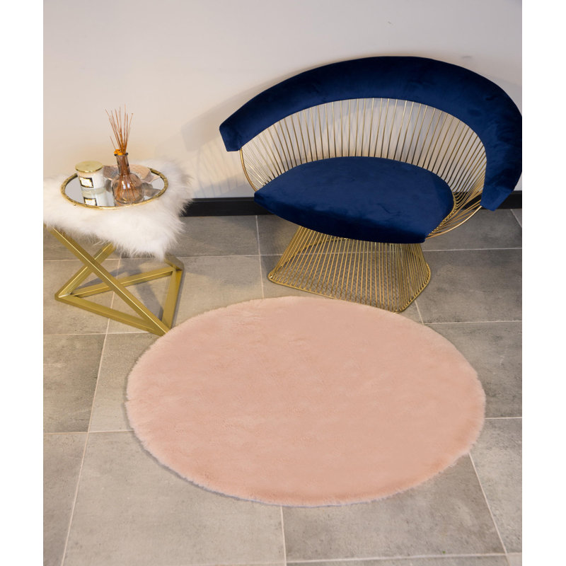 Tapis rose en polyester tissé à la machine Scheffler, Rond 2 pi 11 po