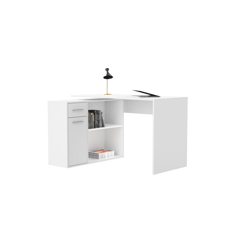 Arnoldo L-Shaped Executive Desk, White