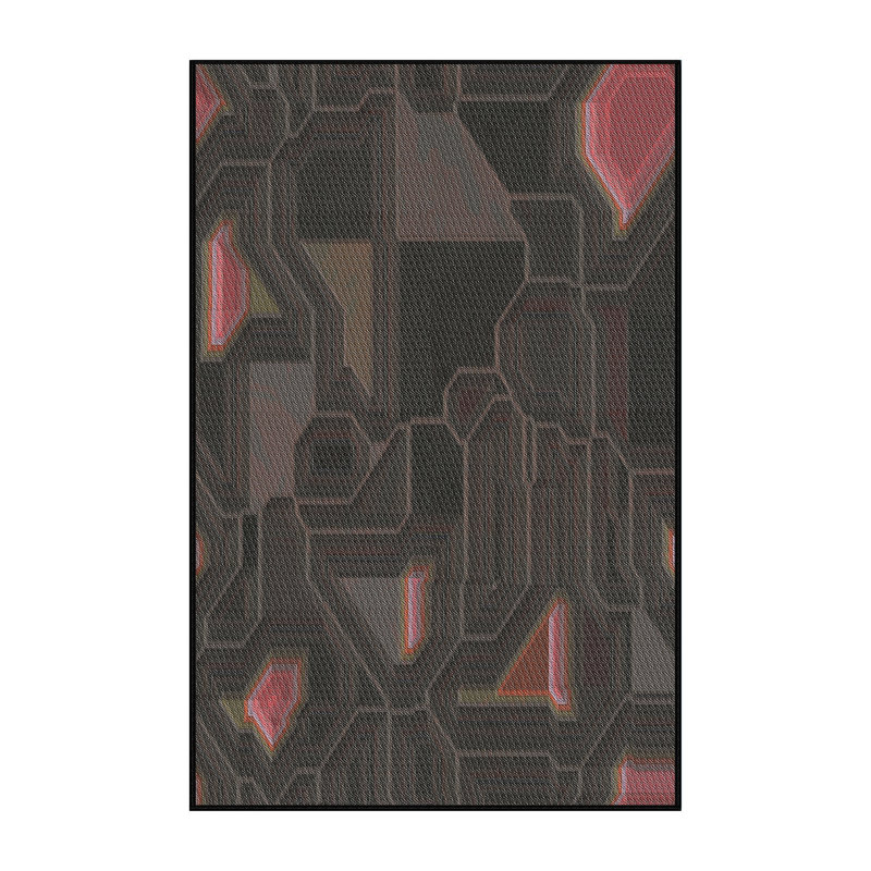 Tapis noir/zone rose à motifs, Rectangle 2 pi x 4 pi