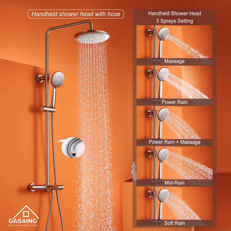 Brushed Nickel Dual Rain and Handheld Shower System