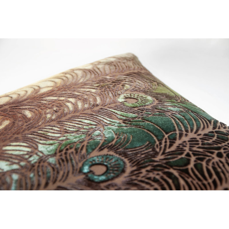 Peacock Feather Square Velvet Pillow Cover & Insert, Square 20", Brown