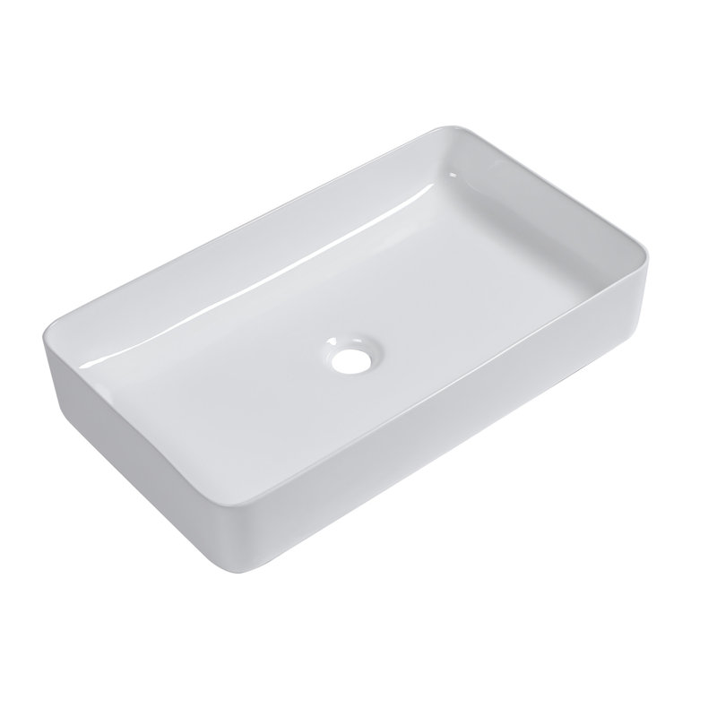 24"X14" White Ceramic Rectangular Vessel Bathroom Sink
