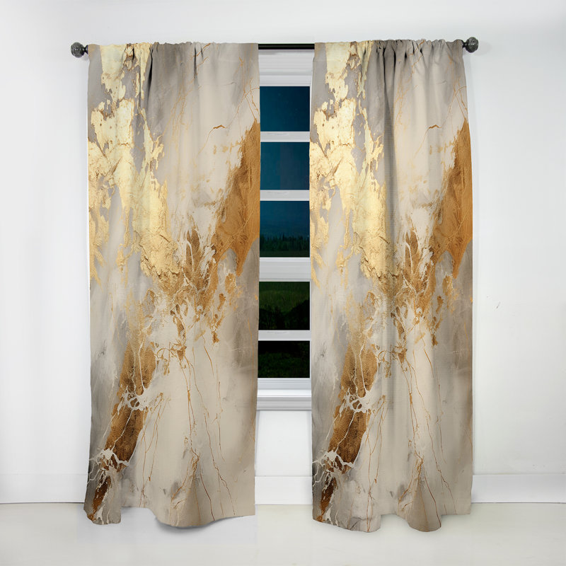 Beige And Gold Marble Lightning III - Abstract Shapes Room Darkening Abstract Curtain - 1 Panel, 52" W x 84" L