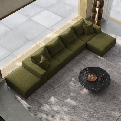 En forme de L pour le temps de détente: revêtement en chenille, 6 coussins, rembourrage en mousse, salon et chambre à coucher, aucun assemblage requis. Canapé modulaire rembourré: 162 po, chambre combinée. Chenille,