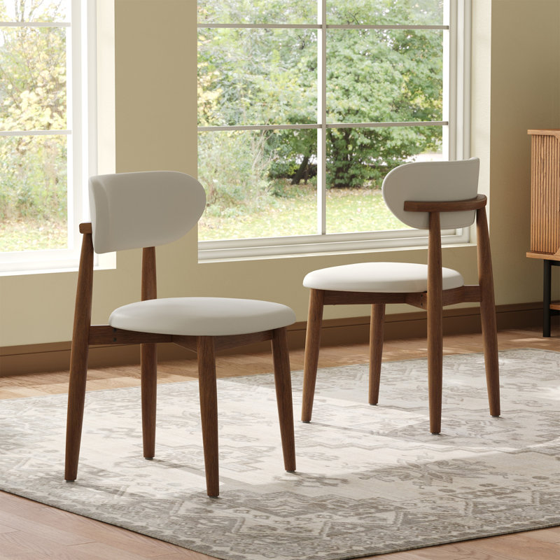 Leather Upholstered And Solid Wood Legs Dining Chair