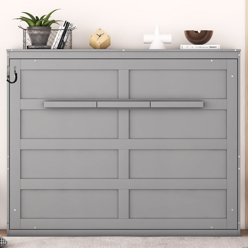 Lit escamotable gris deux places, gain de place pour les petits appartements, sans sommier, idéal pour les bureaux à domicile, soutien du matelas épousant les formes du corps