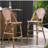 29.5" Outdoor PE Rattan French Barstool, Rust Red and White, Aluminum Frame with Bamboo Finish (Set of 2)-1978840546