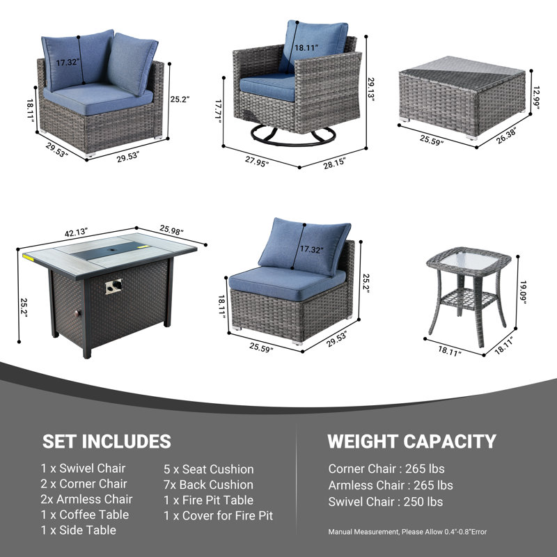 Canapé modulaire d'extérieur 8 pièces avec coussins 8 pièces, Bleu denim