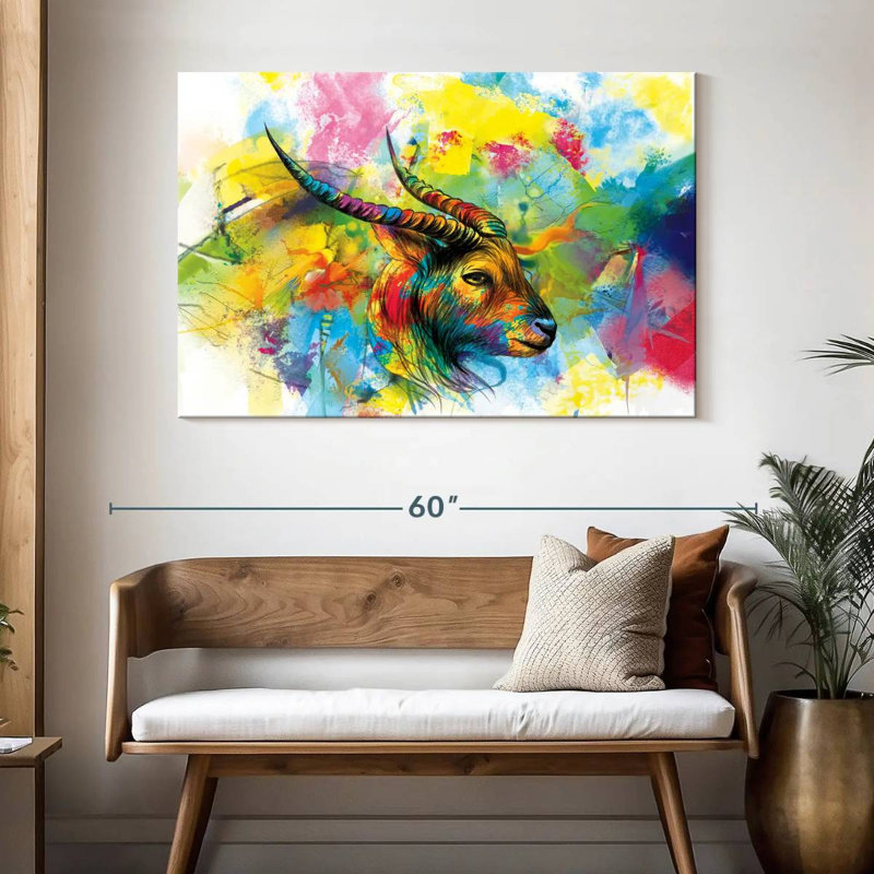 Brampt Horned Goat Paint Splash, 32" H x 48" W
