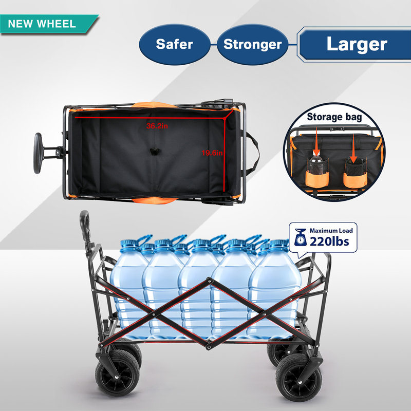 Chariot pliant robuste et pliable, chariot utilitaire extérieur avec roues tout terrain, chariots roulants réglables pour le camping et l'épicerie | Idée de cadeau