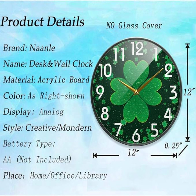 Horloge murale Naanle Vintage St. Patrick's Day Shamrock