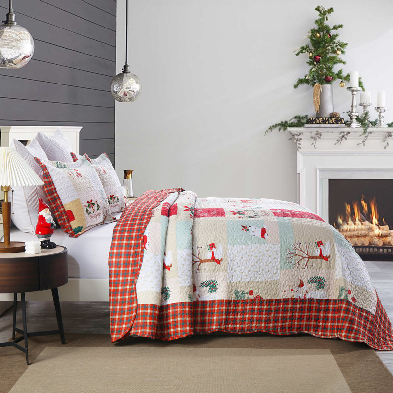 Polyester Plaid Quilt, King Quilt + 2 Shams