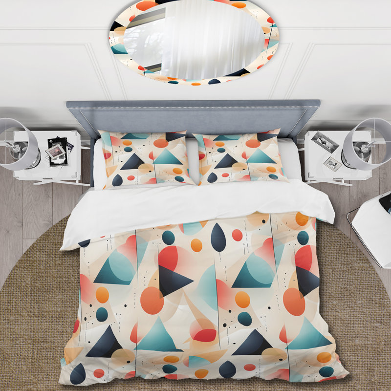 Ensemble de housse de couette Midcentury Modern Geometrics, Housse de couette simple + 1 taie décorative stan