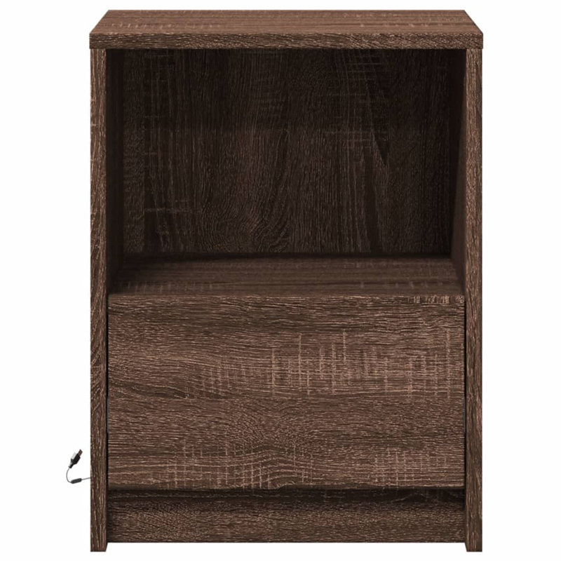Dancho 38 cm W Bedside Table, Brown Oak, 1