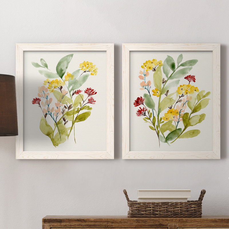 Spring Sprigs I - ensemble de 2 peintures sur toile encadrées, Blanc, H 24 po x l 36 po x P 1,5 po