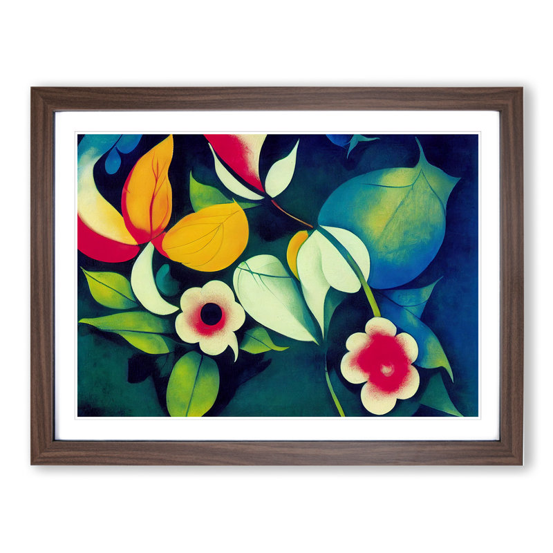 Exhilarating Tropical Flowers - Single Picture Frame Painting, 46cm H x 64cm W x 2cm D, Walnut Framed