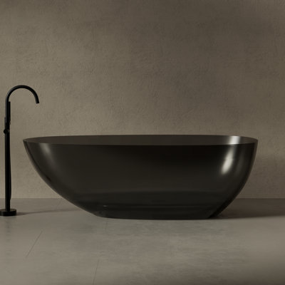 MonBlari 59" X 29" Solid Surface Freestanding Soaking Bathtub with Overflow and Pop-up Drain For Bathroom