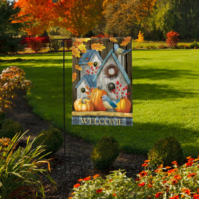 Rustic Fall Birdhouse Welcome Garden Flag