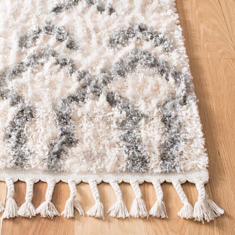 Triplett Fringe Shag Cream/Grey Area Rug, Runner 2' x 8'