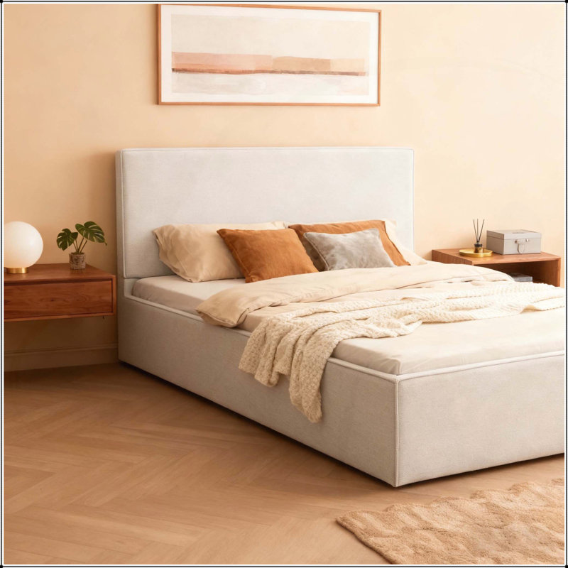 Lucas Tall Headboard Upholstered Bed with 52 Inch High Headboard, Elegant Simplicity, No Box Spring Needed, Easy Assembly, King Size, Textured Ivory Canvas