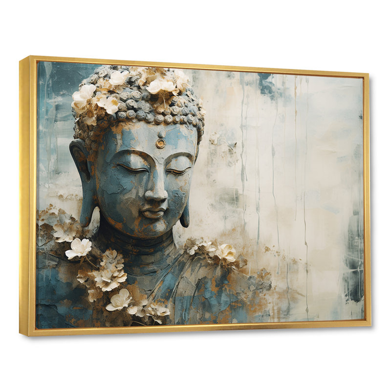 Statue de bouddhisme religieux - art mural bouddhisme, Cadre flottant doré, H 30 po x l 40 po x P 1,5 po