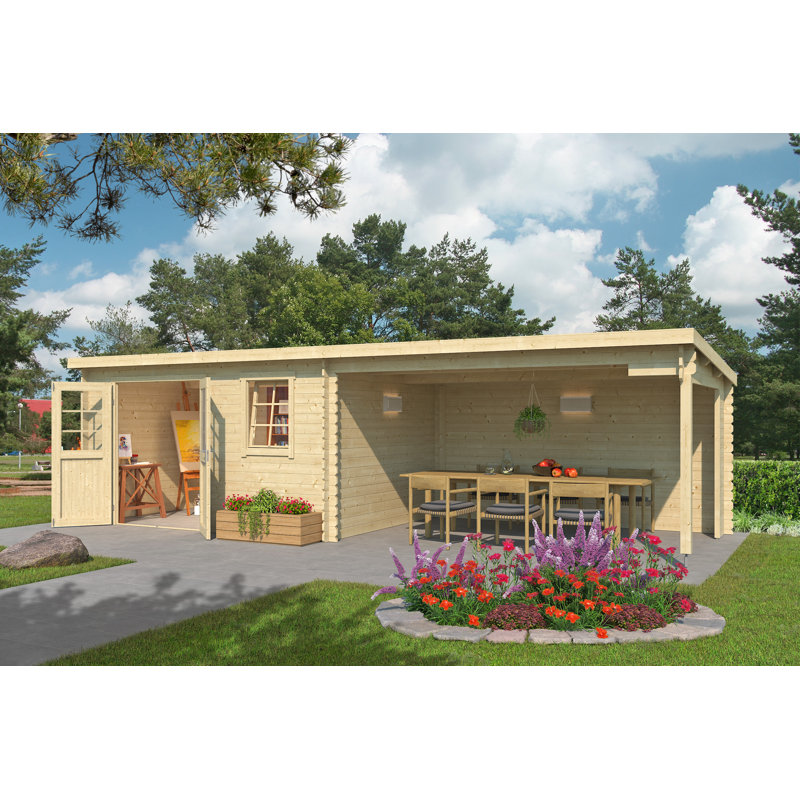 Lasita Reno 25 x 10 Ft. Pent Roof Summerhouse With An Undercover Canopy (28mm)