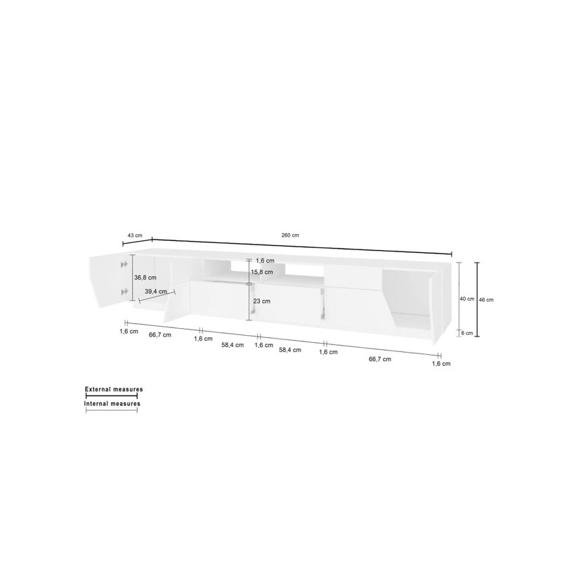 Aapeli 260cm Sideboard, Slate/Maple