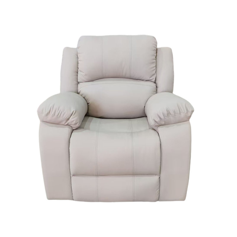 Faux Leather Manual Recliner With Overstuffed Arm And Back-Beige