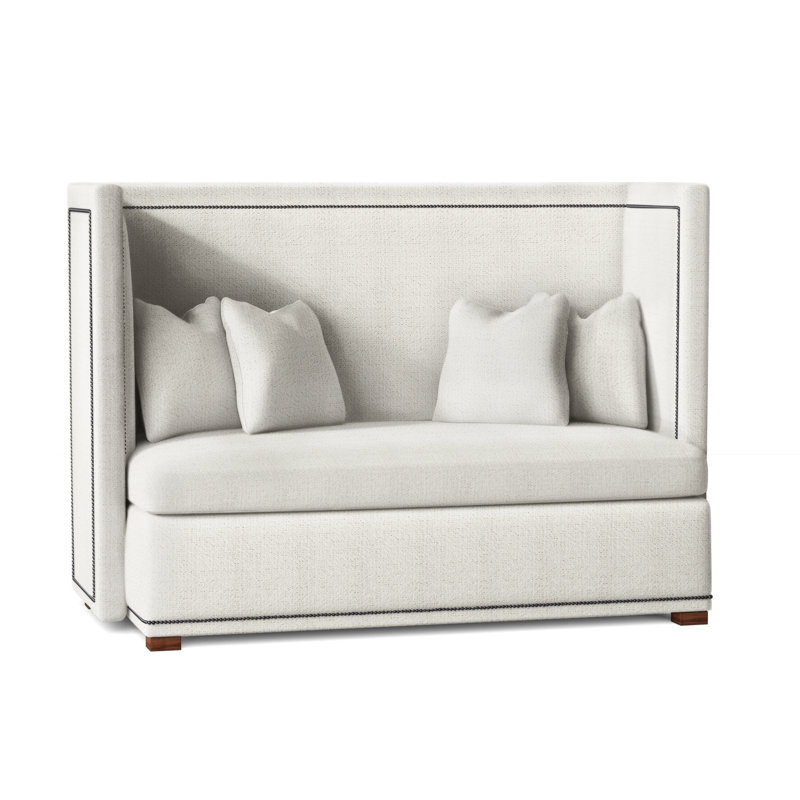 Marcourt Upholstered 73'' Banquette, Akiko Graphite Performance 5534-011, Antique Nickel, Tobacco Distressed