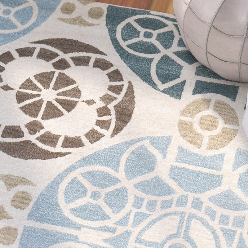 Eaton Wyndham Hand Tufted Wool/Viscose Damask Rug in Beige/Blue, Rectangle 8' x 10'