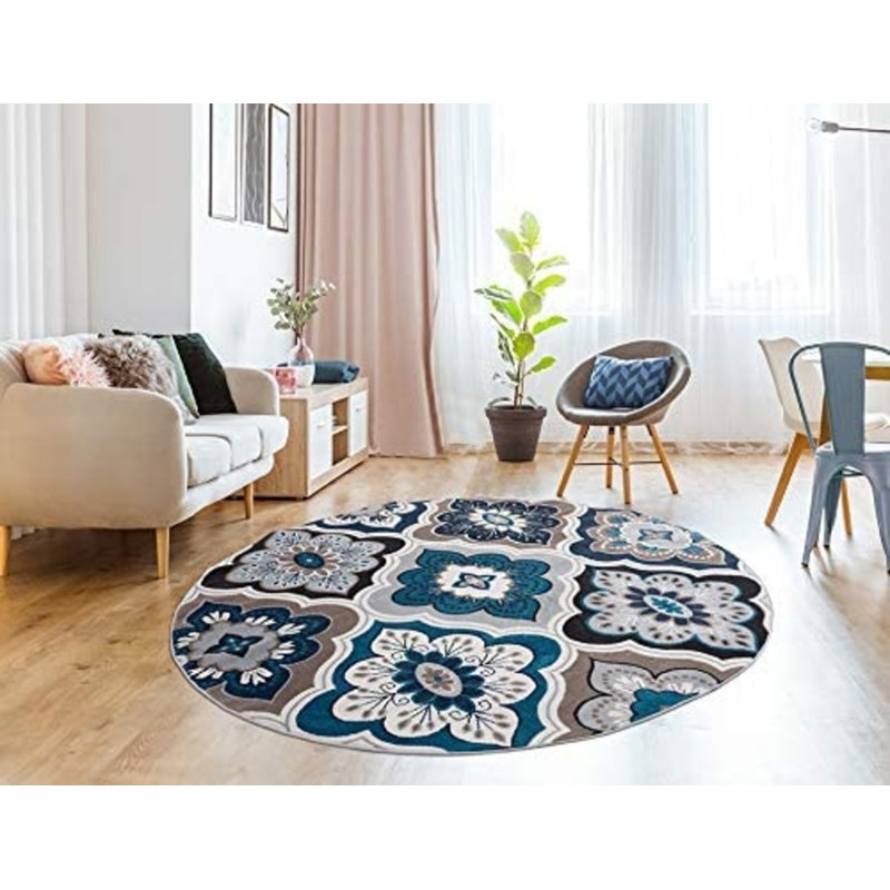 Baskett Floral Indoor Rug, Round 8'
