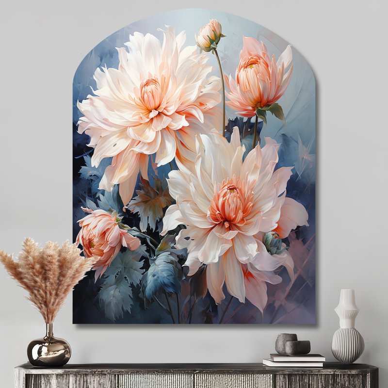 Almus - Arch Chrysanthemums, impression sur métal, sculpture murale asymétrique en métal, H 43 po x l 33 po