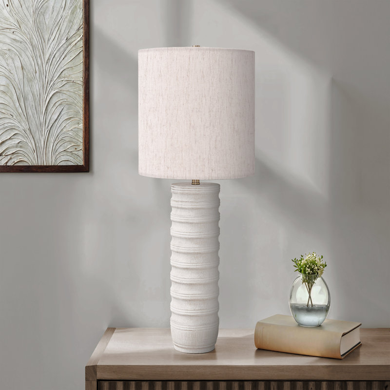 Lighting, H 28 po, lampe de table, résine crème, abat-jour ivoire / crème
