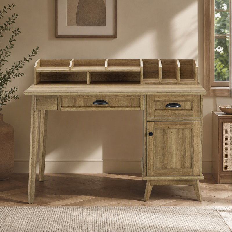 Bureau d'écriture pour bureau à domicile avec huche et armoire, en chêne, Beige