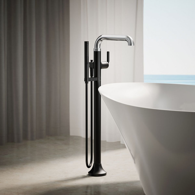 Tone Floor Mounted Clawfoot Tub Faucet, Matte Black/Polished Chrome