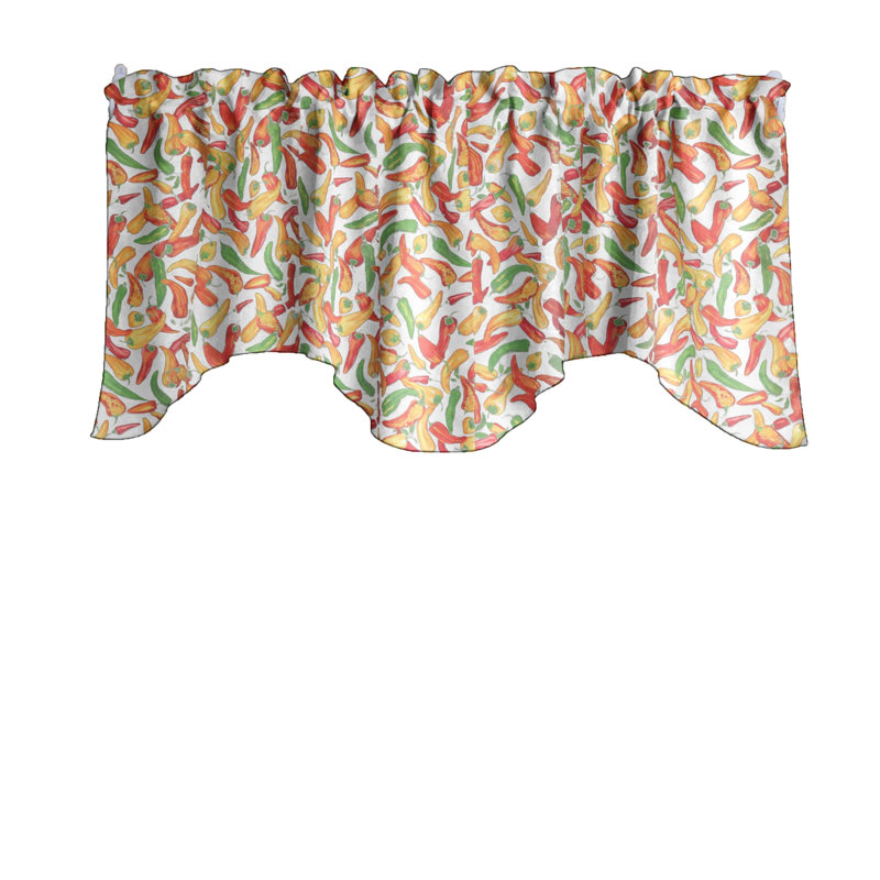 Cantonnière festonnée en mélange de coton floral l 58 po, Blanc