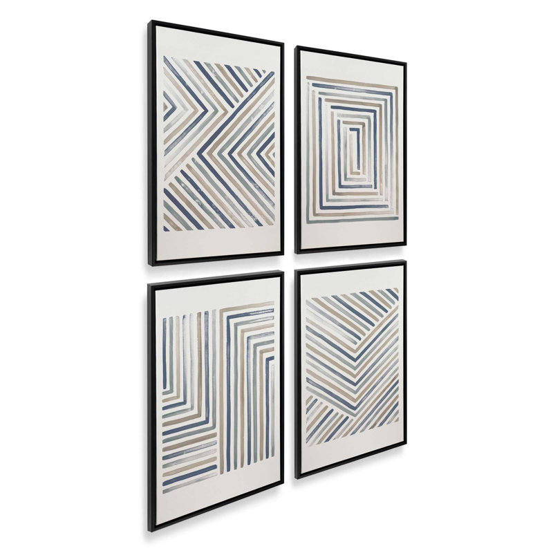 Linear Visions Set of 4, Satin Black Floater Framed, 49" H x 132" W