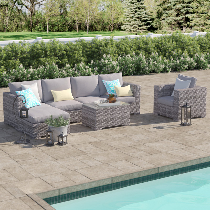 Kirkby Wicker Fully Assembled 5 - Person Seating Group with Cushions