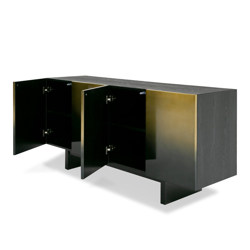 Buffet 63 pouces Cid Vito, 4 armoires, portes, bois de frêne noir, acier