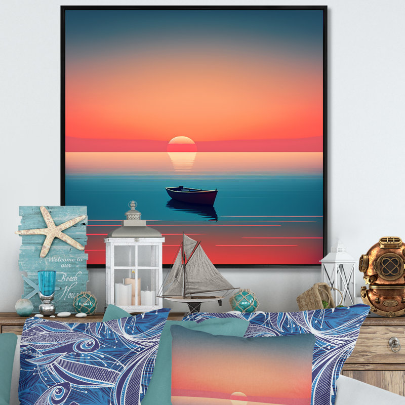 Patton Minimalistic Sunset pendant la pleine lune V - reproduction sur toile, L 24 po x H 24 po, Cadre flottant noir