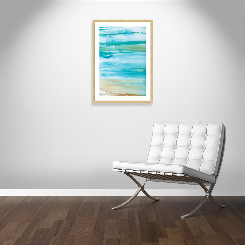 Coastal Abstract II - peinture encadrée, Encadrement champagne, H 36 po x l 26 po x P 2 po