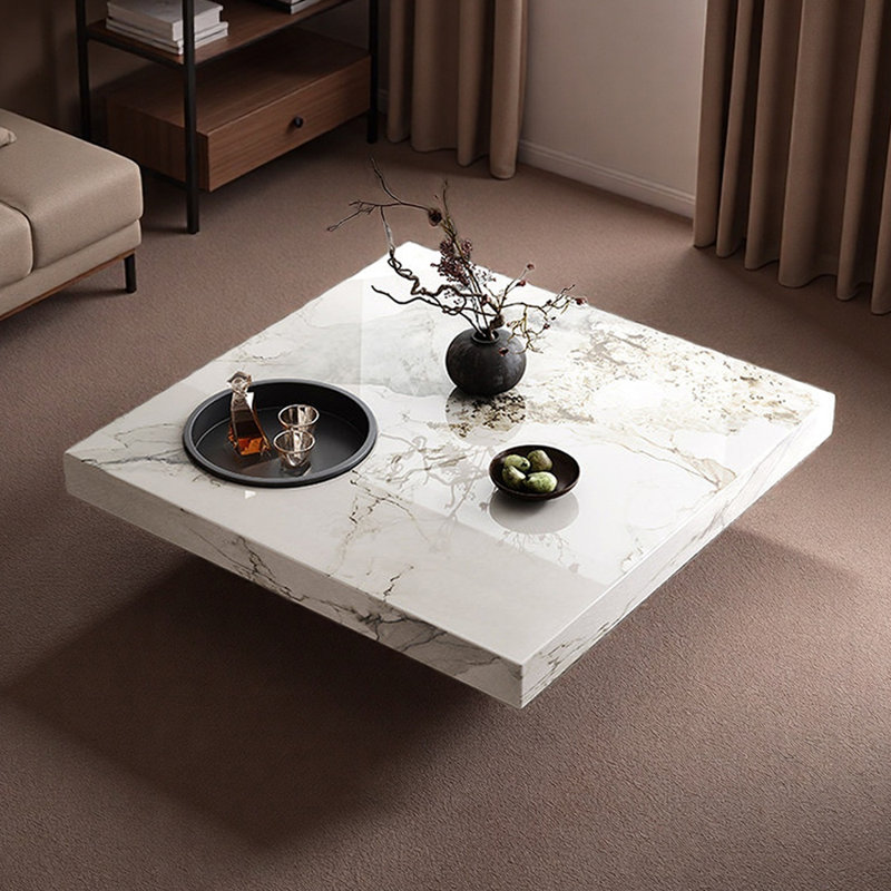 Table basse en ardoise avec tiroir et plateau Minimalisme, H 12,99 po x L 47,24 po x l 47,24 po, Blanc