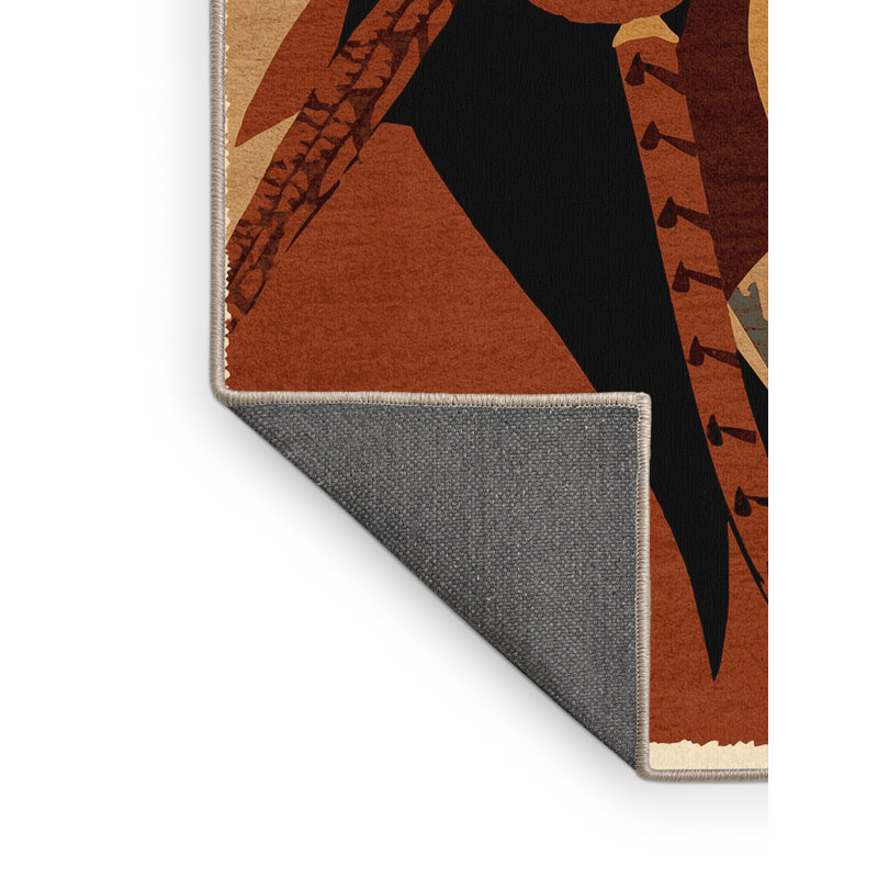 Soft Plush Dunphy Feathered War Chief Classic Block Print Area Rug in Brown – Beige Binding, 5x7