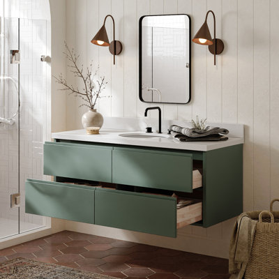   Ensemble de meuble-lavabo mural ovale simple 55 po avec comptoir en quartz blanc de 1,5 po Ensuko