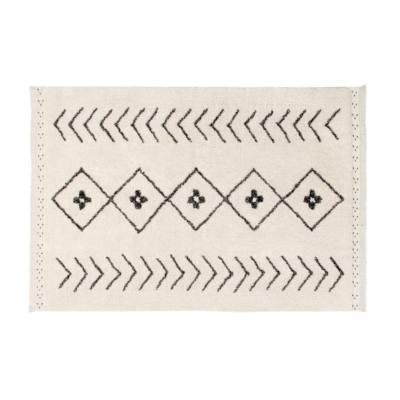 Bereber Cotton Geometric Area Rug in Beige/Black
