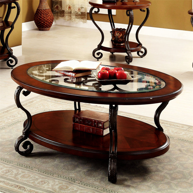Table basse de style traditionnel 1pc avec tablette inférieure ouverte