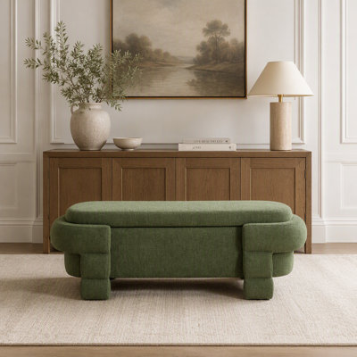 Banc de rangement en chenille vert 48 po, avec accoudoirs pour le salon de la chambre à coucher