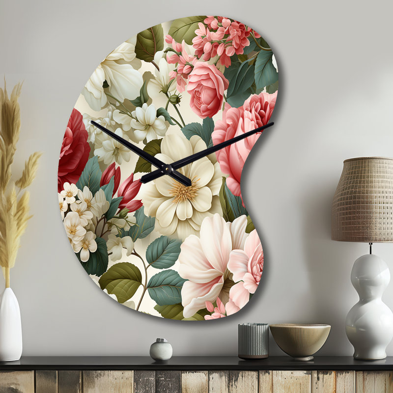 Horloge murale antique en forme de rose avec jardin, Petit