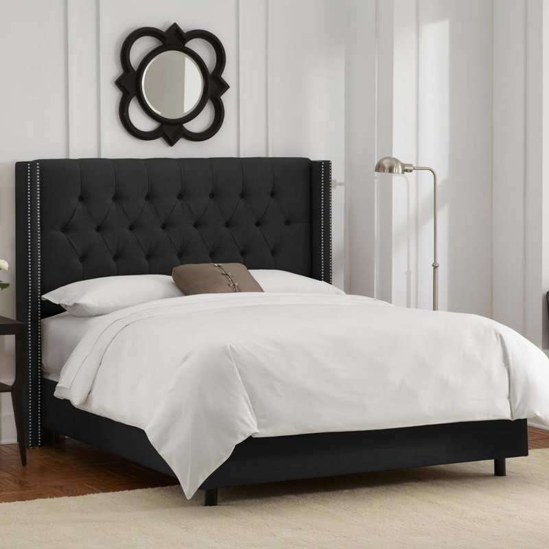 Lit tapissier standard Breckin, Lin classique noir, Simple